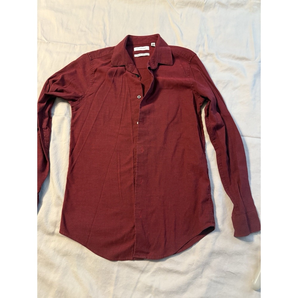 Calvin Klein Boys Slim Fit Stretch Red Button Down Long Sleeve Shirt 16